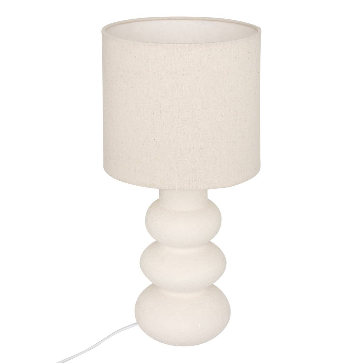 Lampe à poser grès galets abat-jour tissu ALITHA beige, ATMOSPHERA