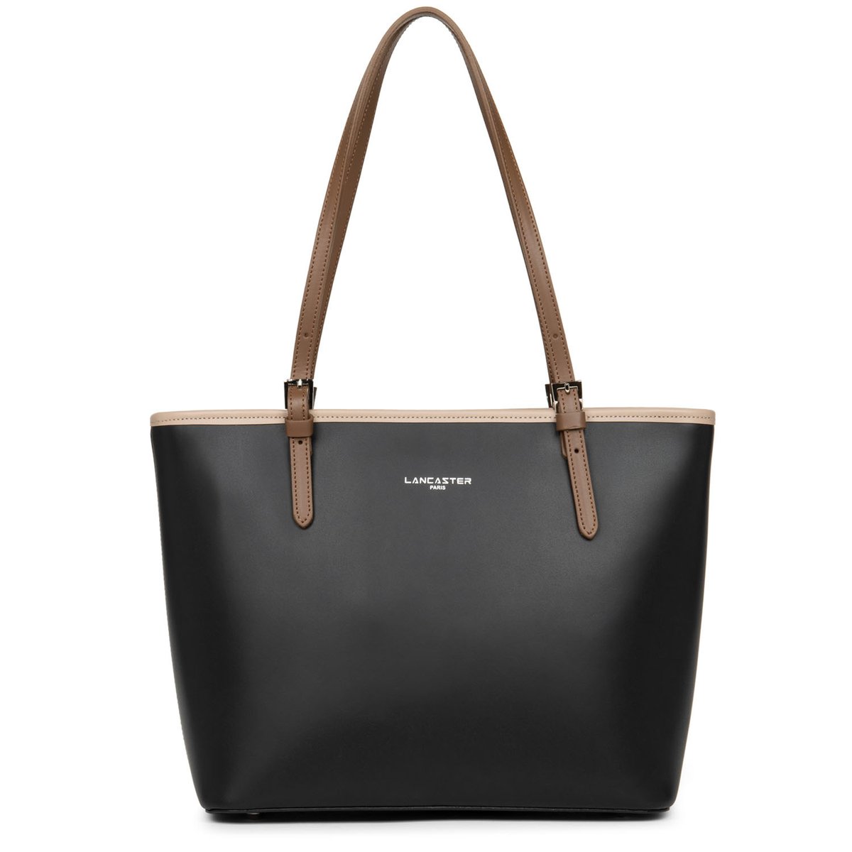 Sac cabas épaule, Made in France SMOOTH noir - nude - vison, LANCASTER