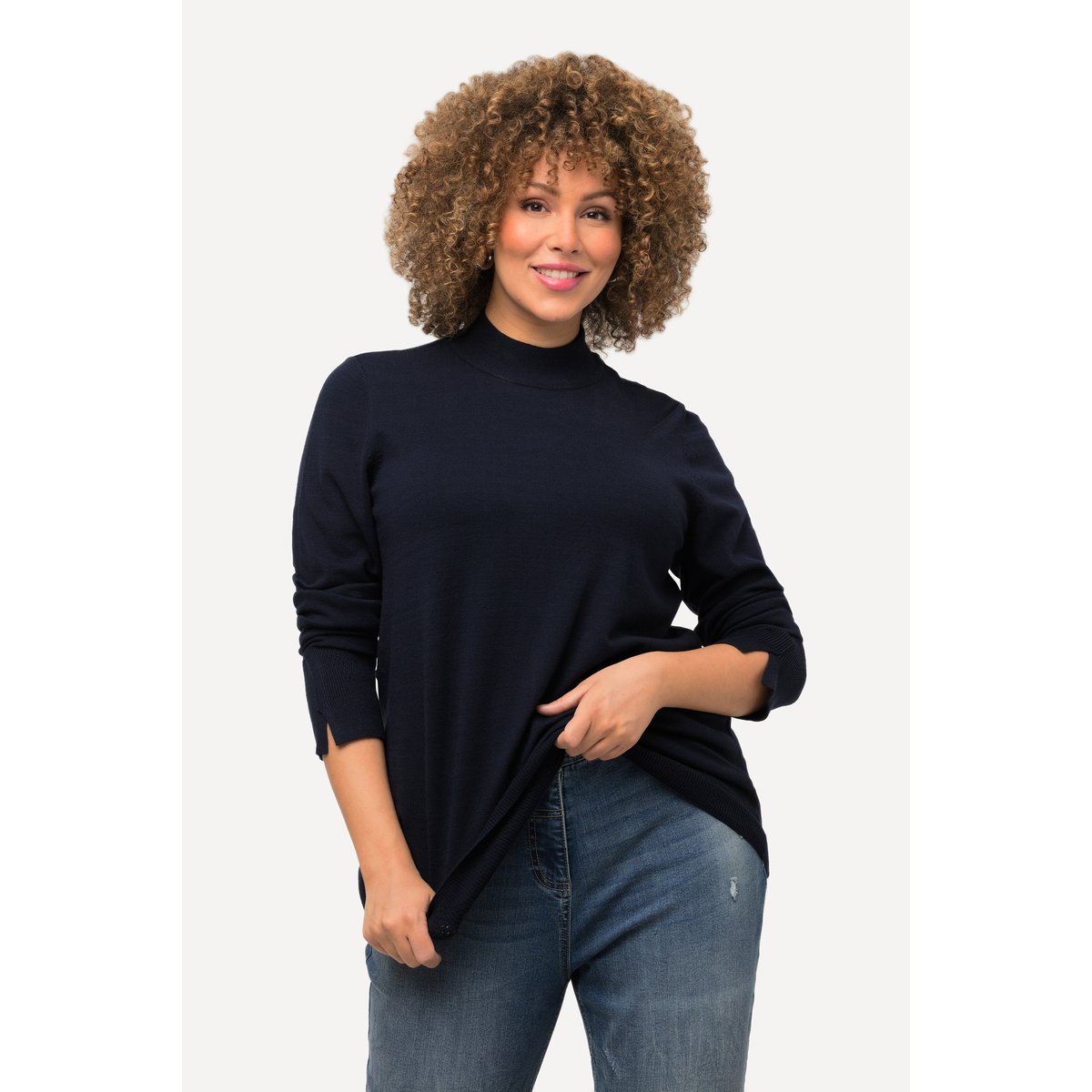 Pull col légèrement montant et marine, ULLA POPKEN