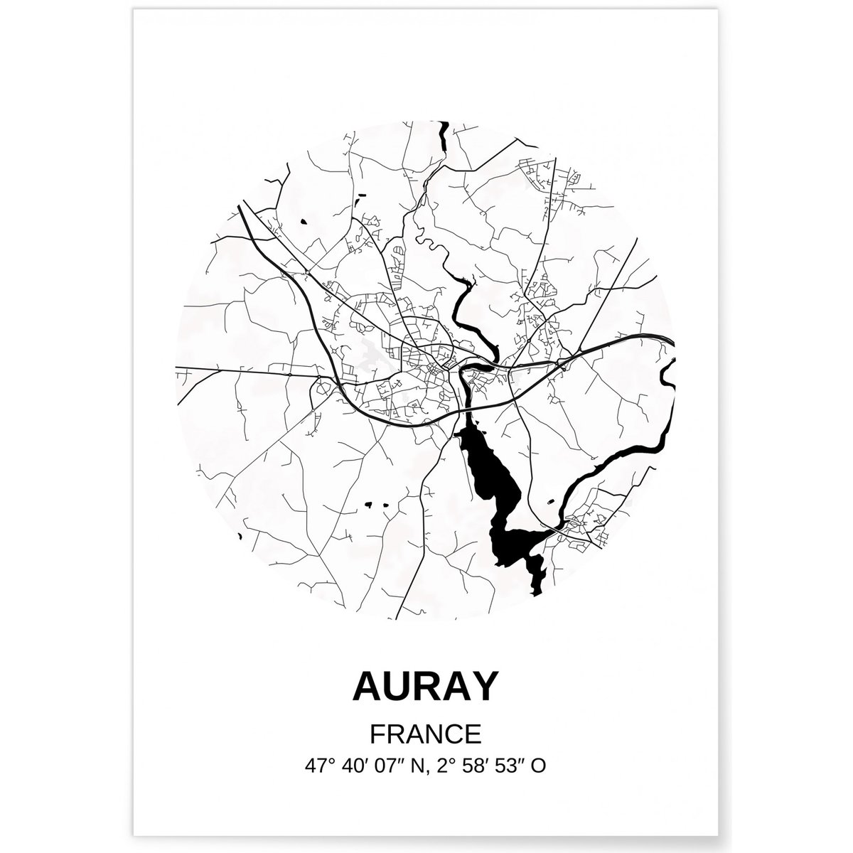 Affiche Carte Auray blanc, L'AFFICHERIE