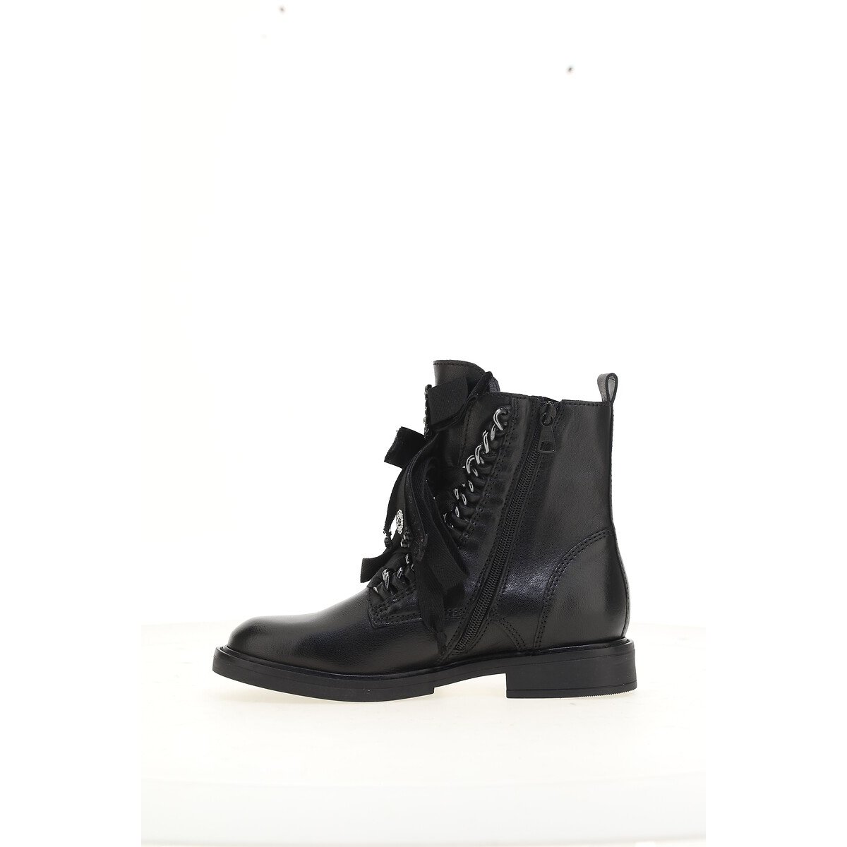 Stivaletti in pelle con lacci, gioiello nero , MJUS