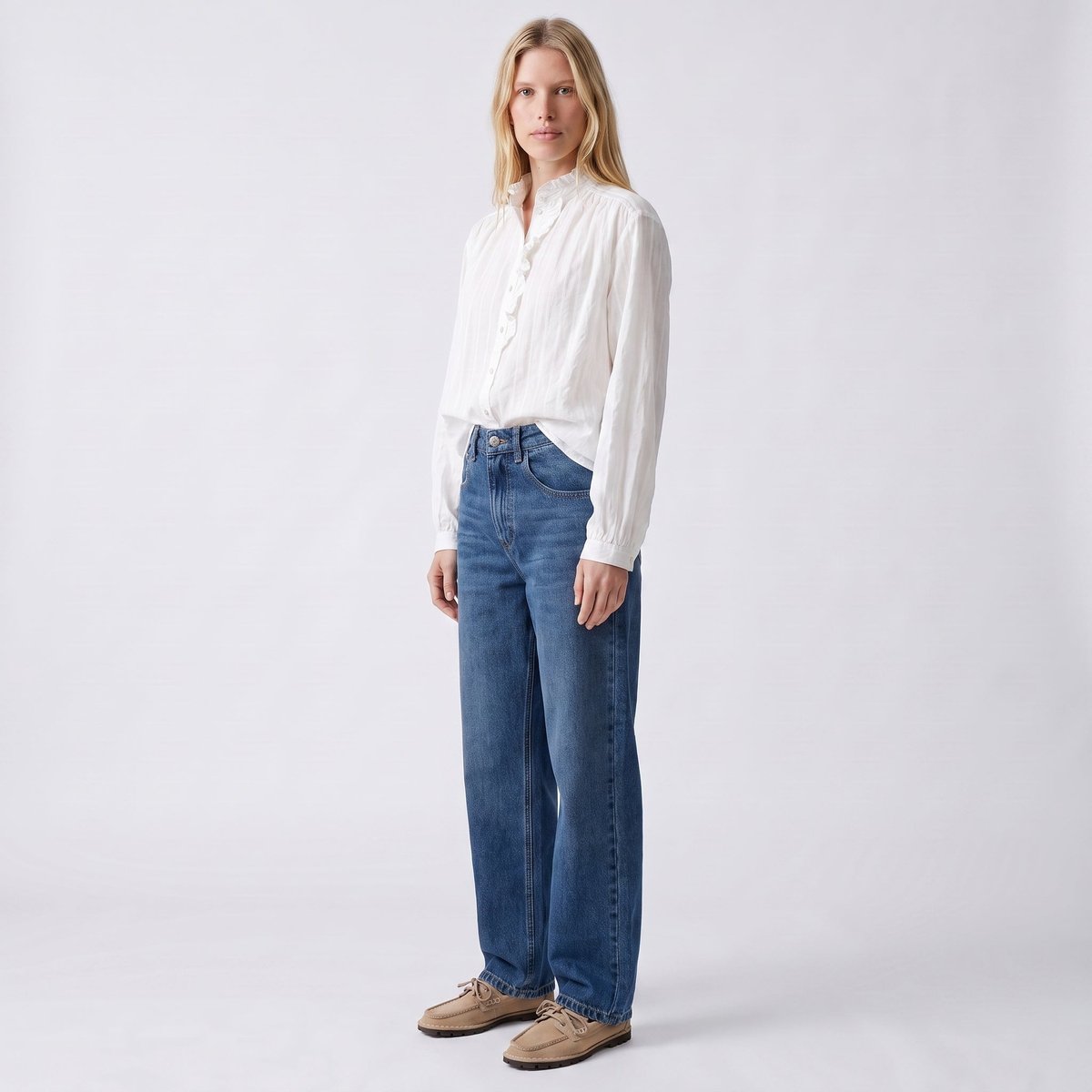 Chemise femme col officier froncé manches longues SALINA cream, ARTLOVE
