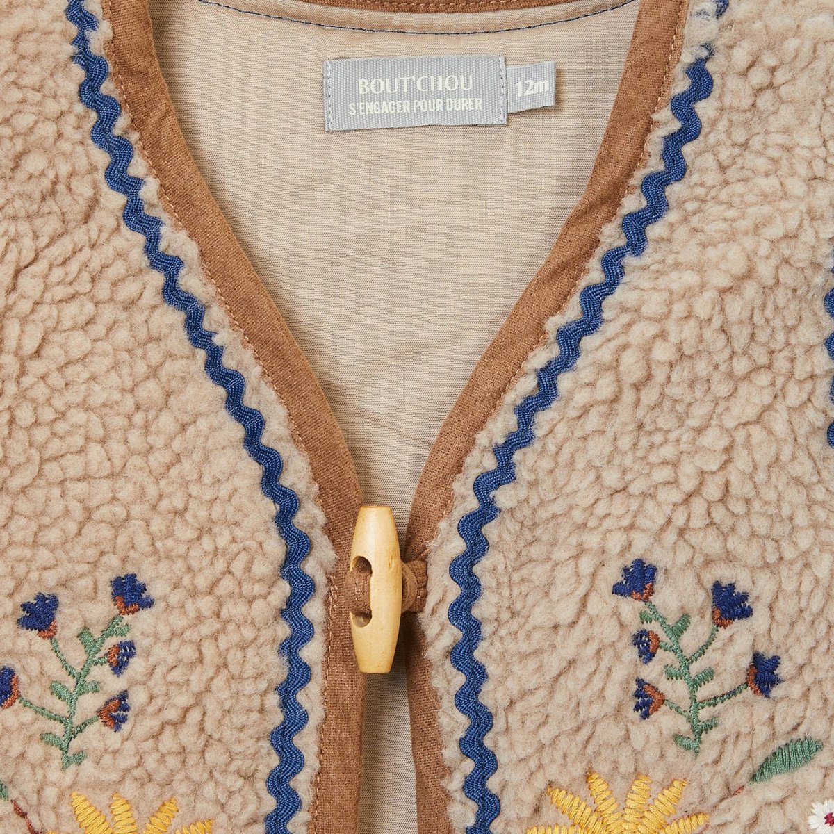 Gilet sans manches en sherpa brodé velouté, BOUT'CHOU