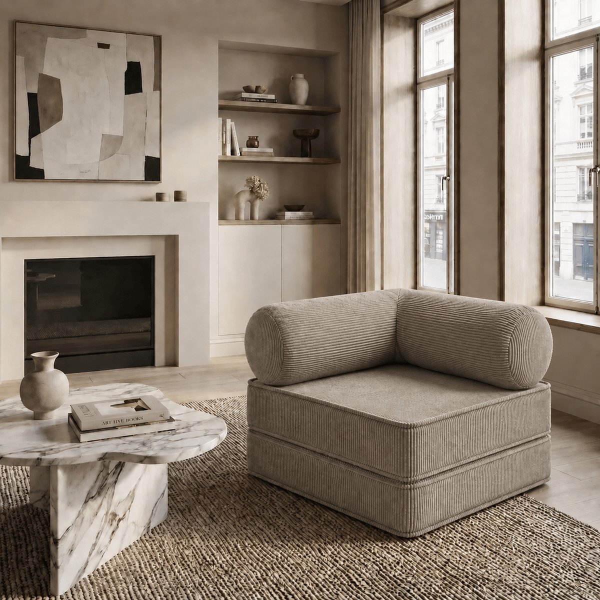 Fauteuil modulable en velours côtelé SURB crème, MEOW BABY