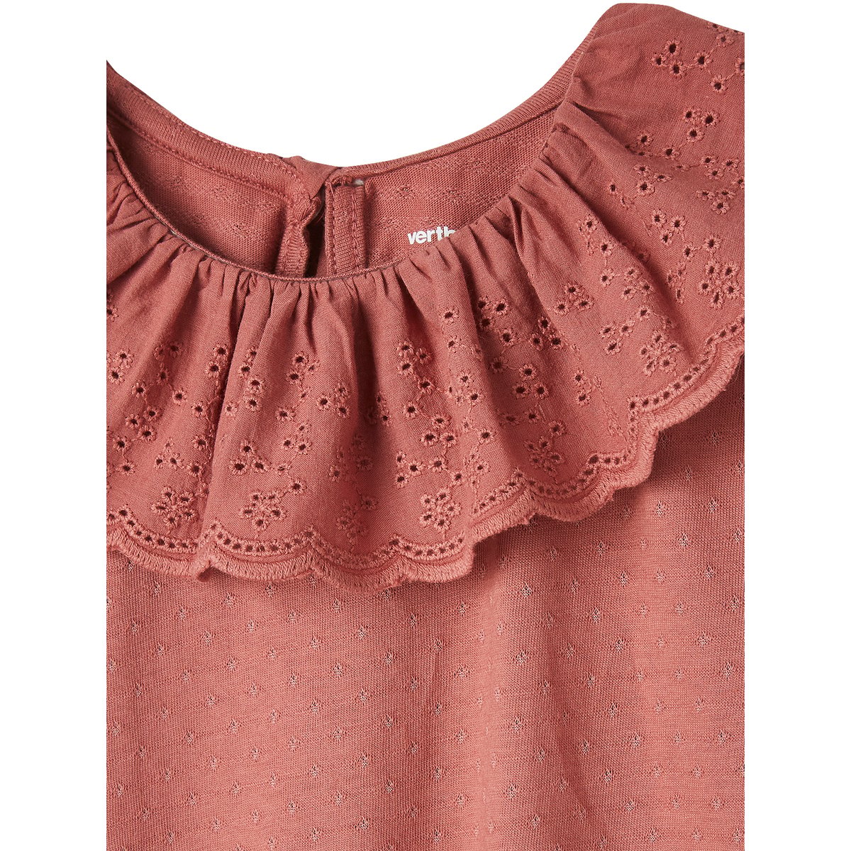 T-shirt à collerette en broderie anglaise vieux rose, VERTBAUDET