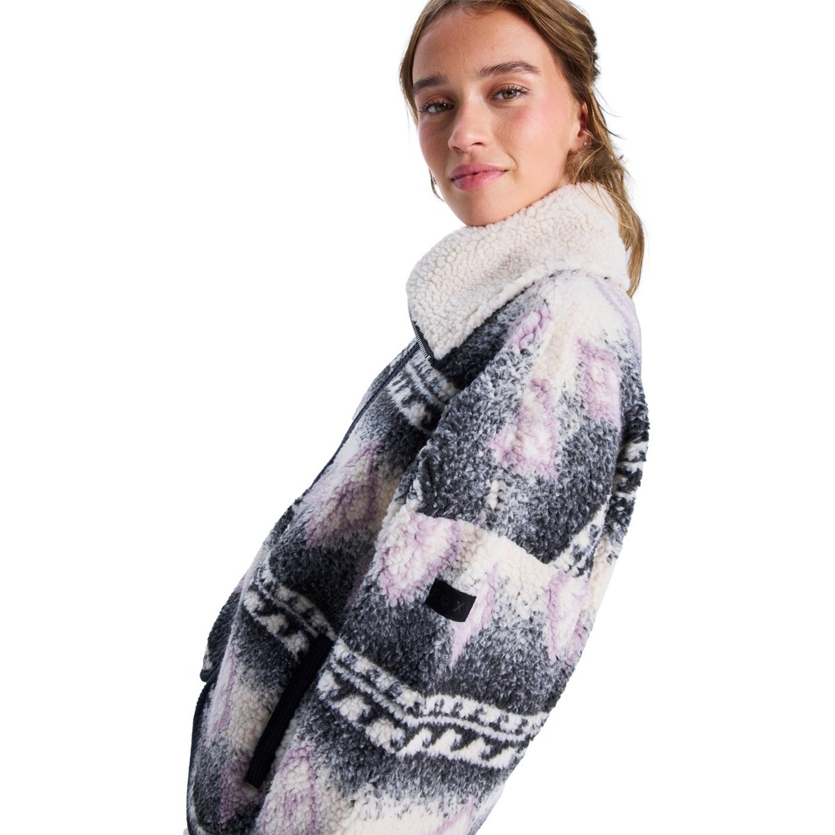 Veste zippée en sherpa oversize FEELS LIKE WINTER. marron parchment feel like winter, ROXY