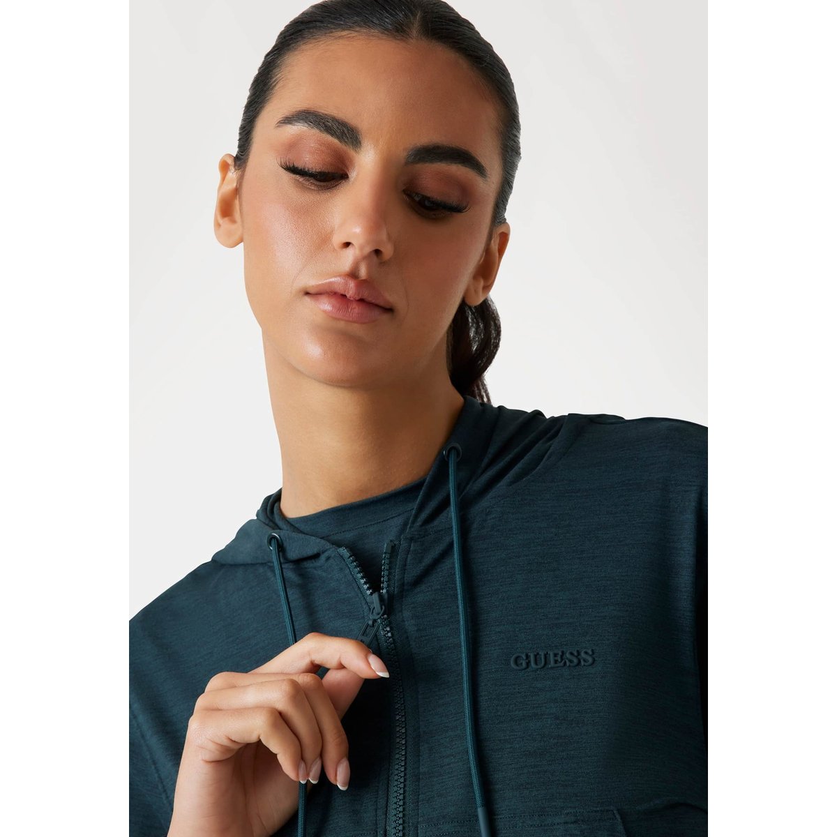 Sweat-Shirt Zippé Capuche vert foncé, GUESS