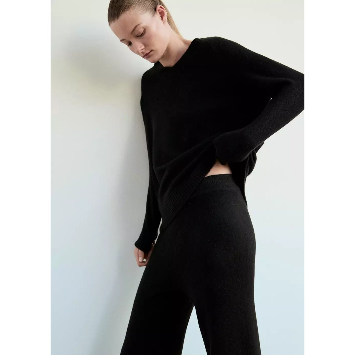 Pantalon de pyjama en maille à jambes larges noir, MANGO