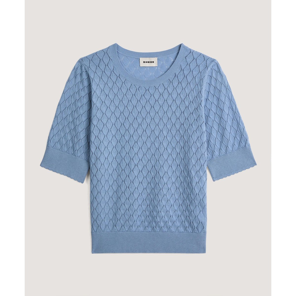 Pull ajouré manches courtes bleu gris, RODIER