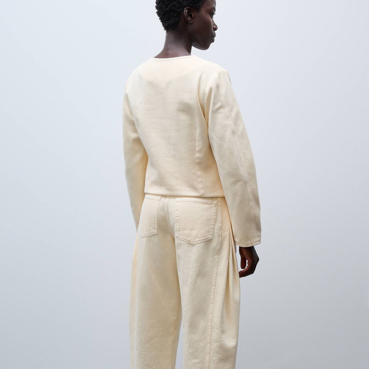 Pantalon barrel en coton, poches côtés butter cream, MONOPRIX