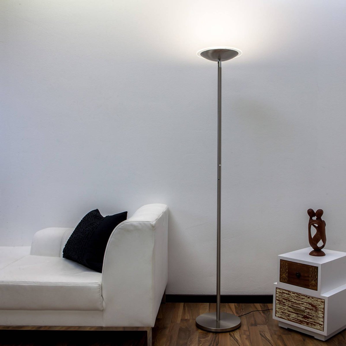 Lampadaire en métal moderneLED, Malea nickel mat, LINDBY
