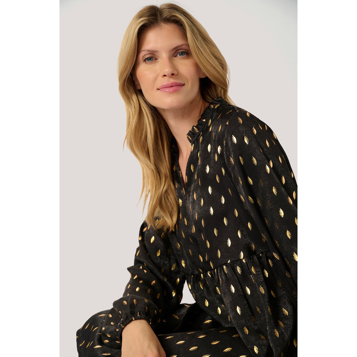 Dress noir black with foil print, KAFFE