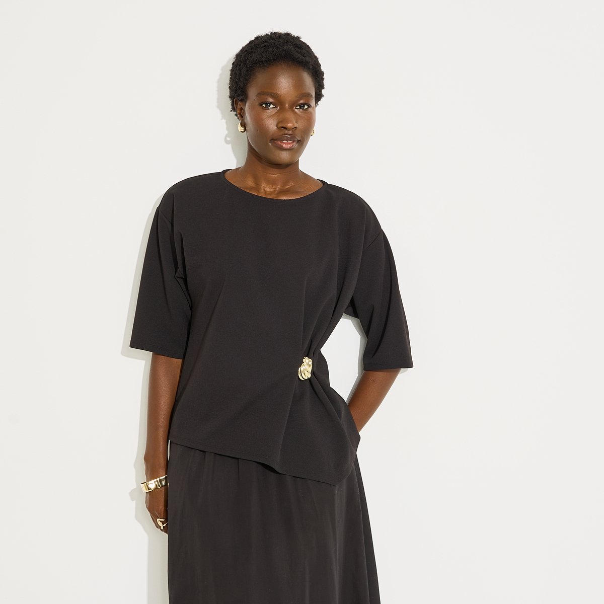 Blouse fluide drapée noir, GRAIN DE MALICE