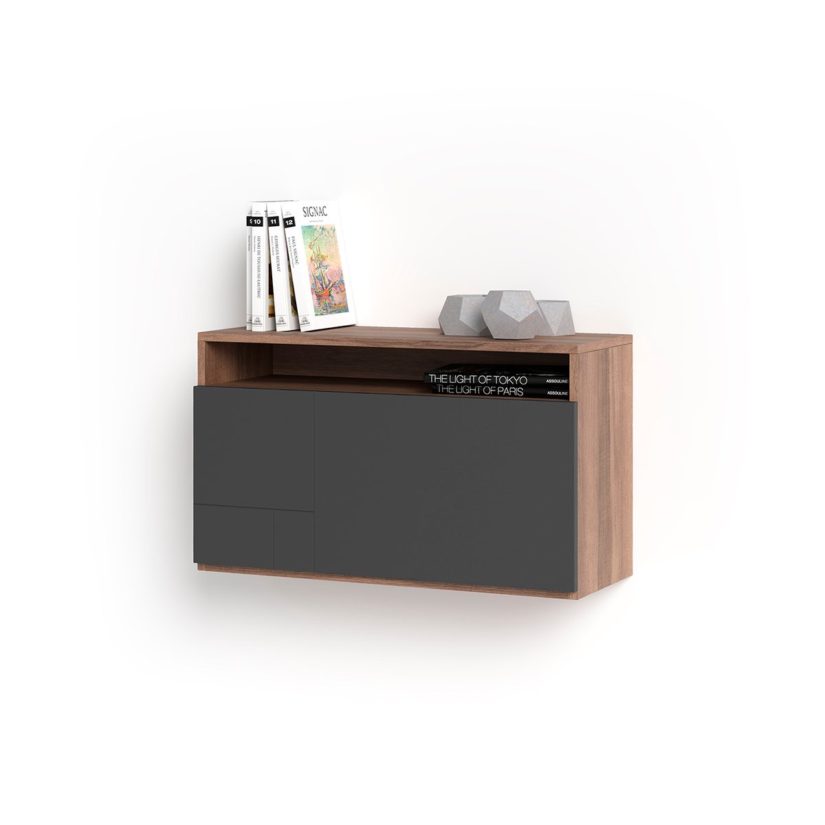 Bureau placard porte rabattable, OPORTO noyer-graphite, HERDASA