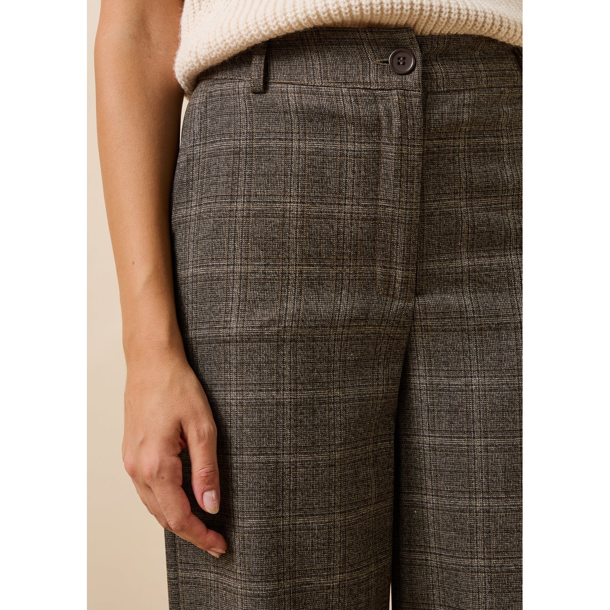 Pantalon droit à carreaux marron, LA FEE MARABOUTEE