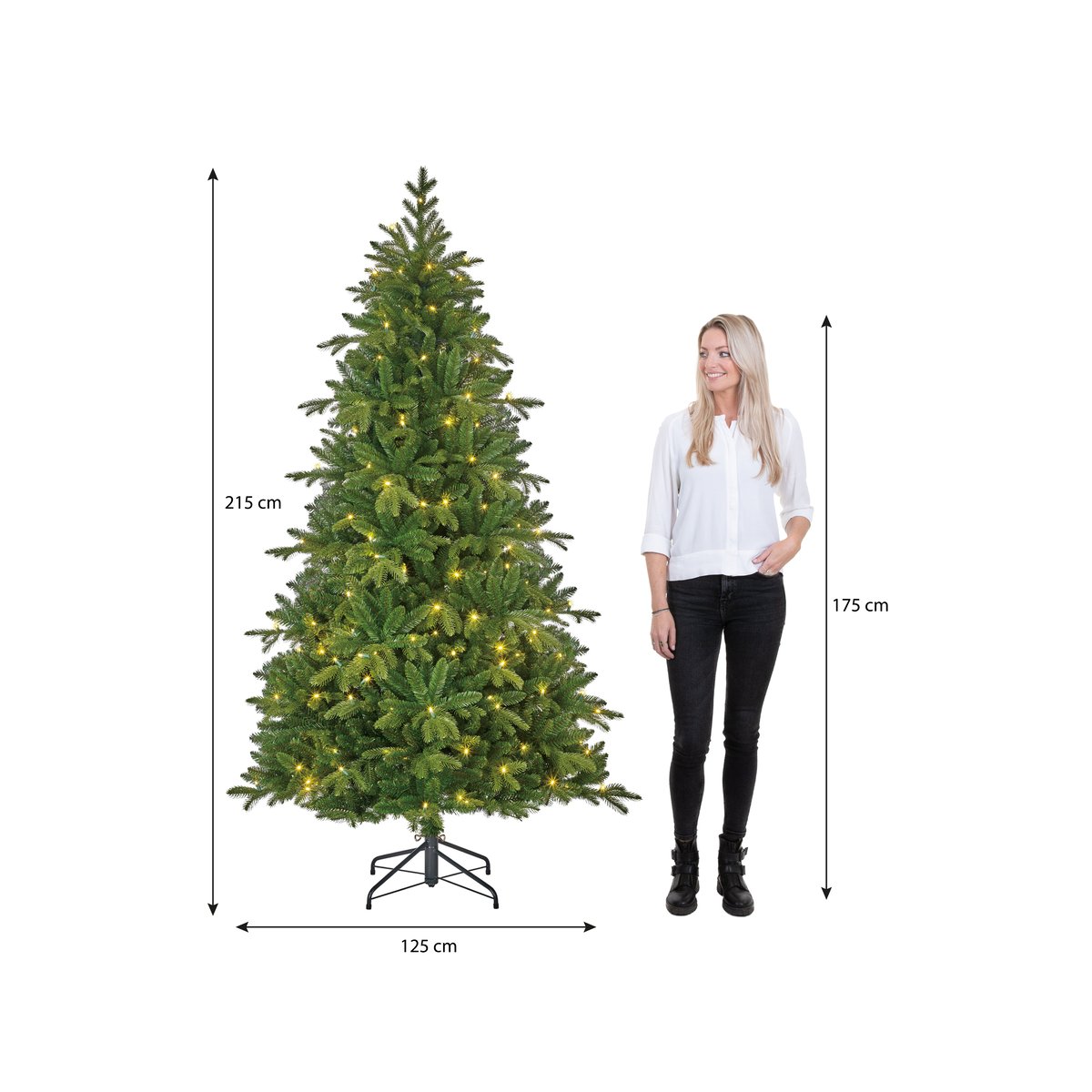 Sapin de Noël artificiel étroit avec LED H215 cm BRAMPTON vert, BLACK BOX TREES