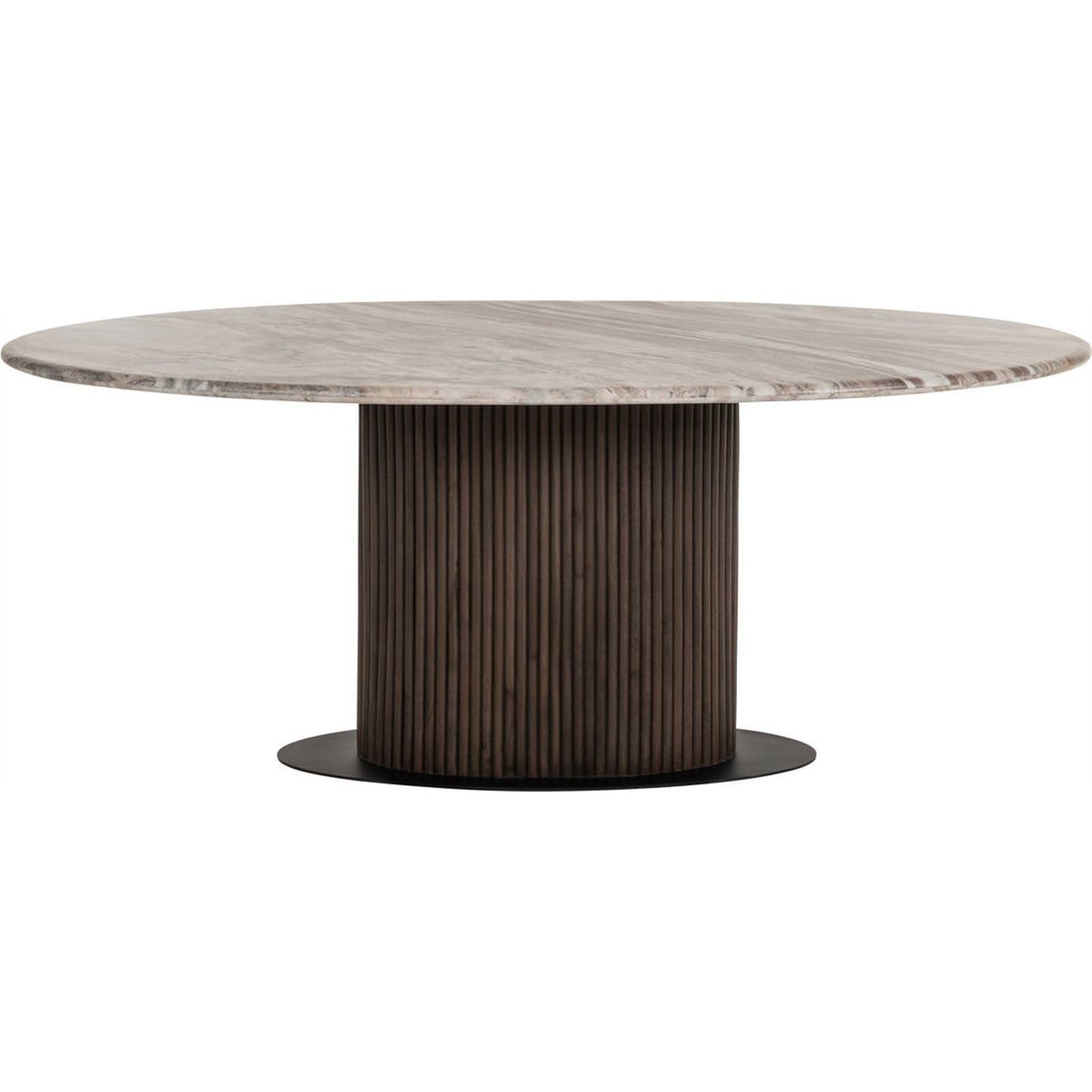 Table à manger ovale en marbre piètement cannelé beige blush et bois foncé, RECOLLECTION
