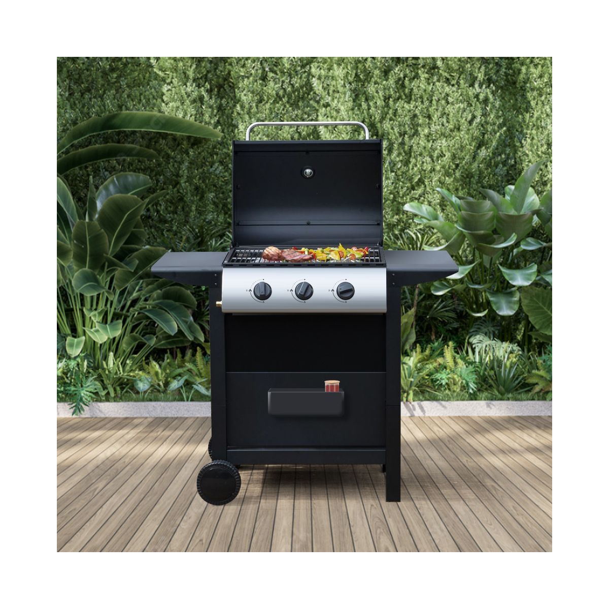 Barbecue gaz BGZ L1 noir 3 brûleurs sur chariot, 51x34 cm noir, LISTO