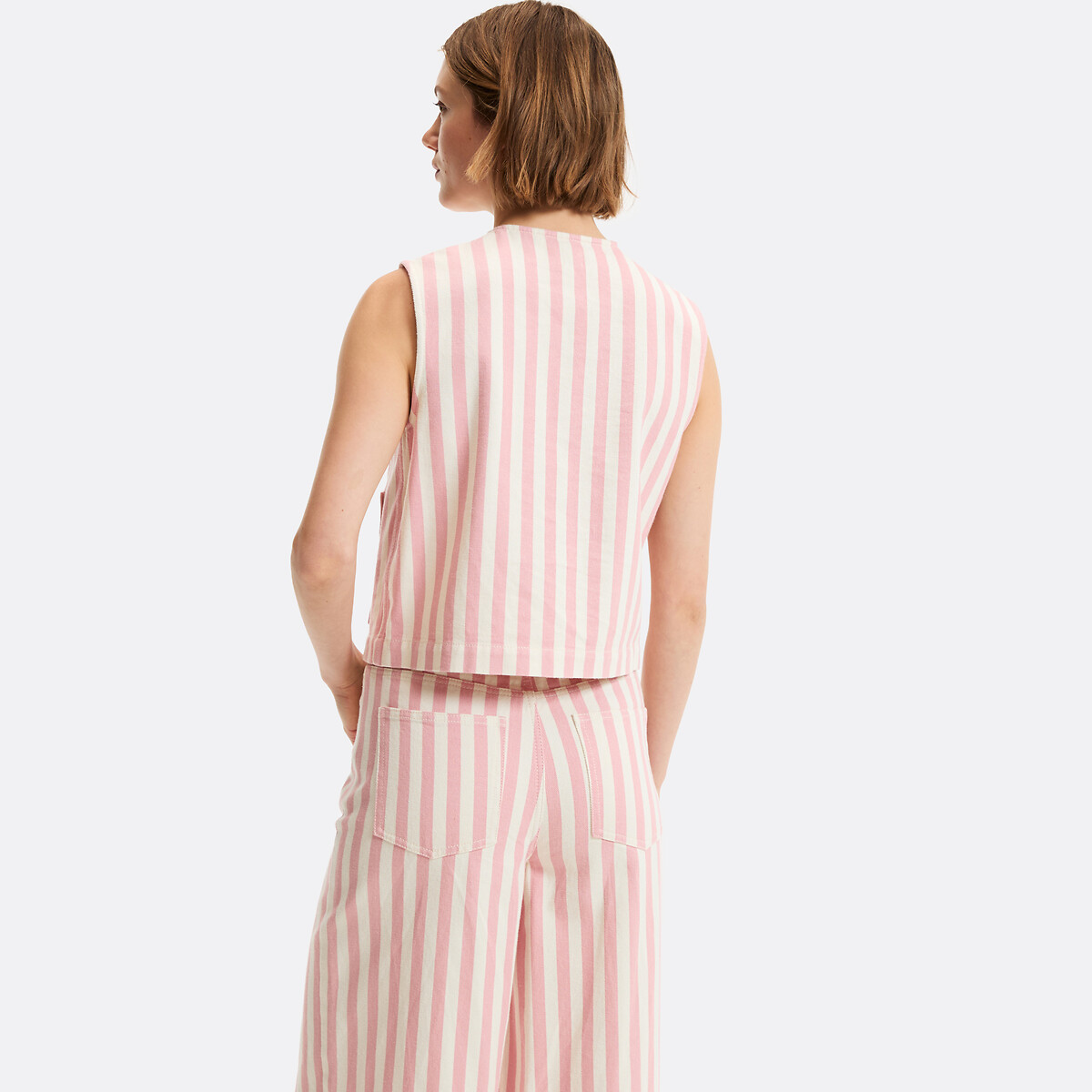 Striped Sleeveless Cardigan ivory/pink striped, LA REDOUTE COLLECTIONS