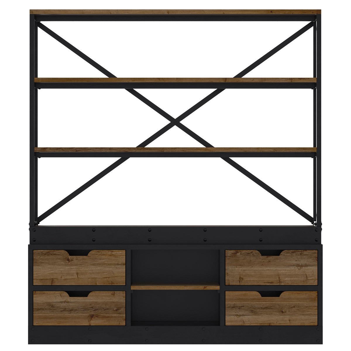 Bibliothèque 160 cm en bois et métal - GOA bois foncé et noir, MAISON PAVANE