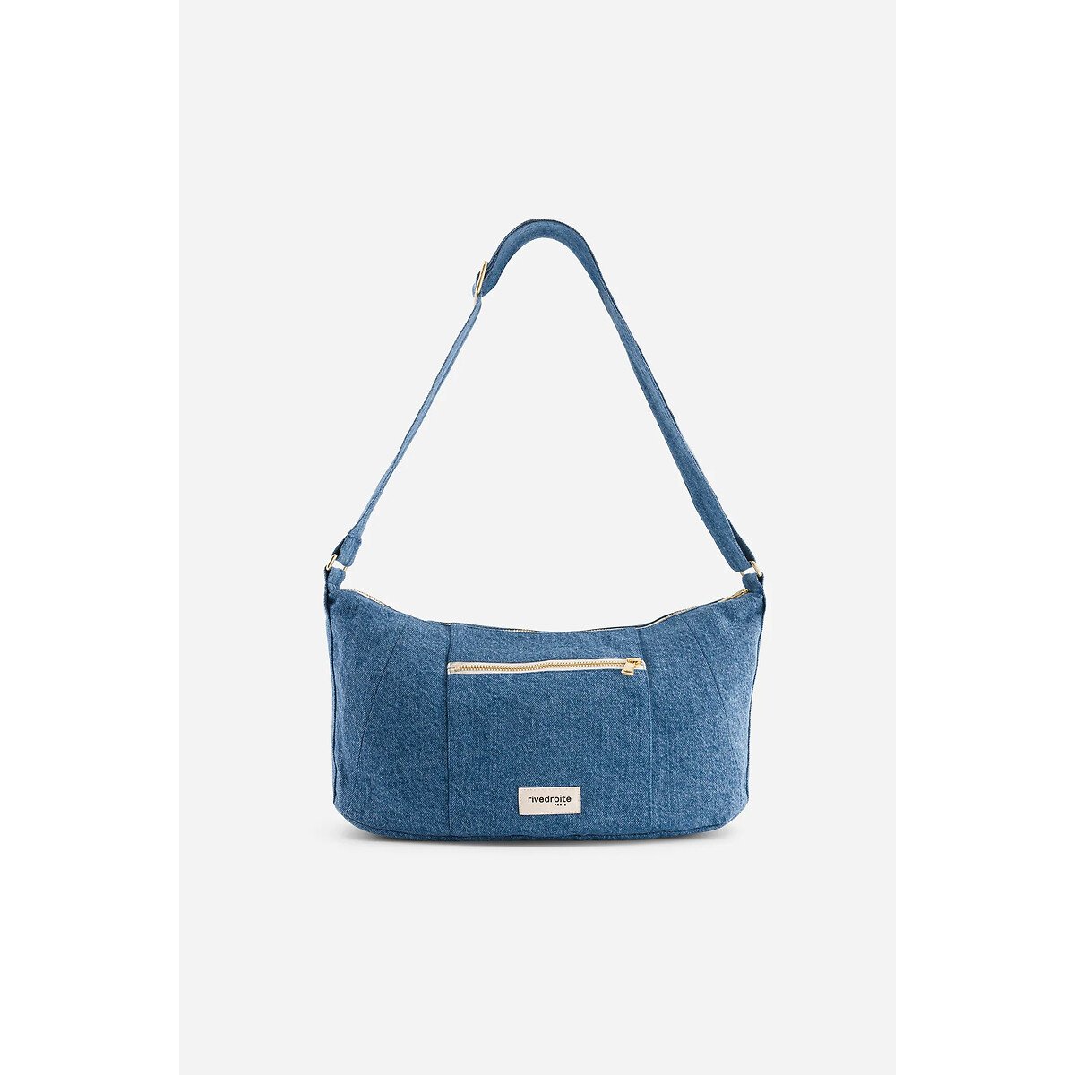 Handtas crossbody in canvas MINI CHARLOT verwassen denim, RIVEDROITE