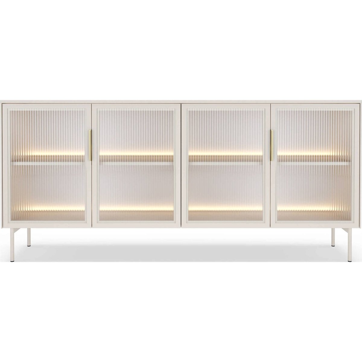Buffet vitré LUMI 4 portes avec éclairage LED cachemire, RECOLLECTION
