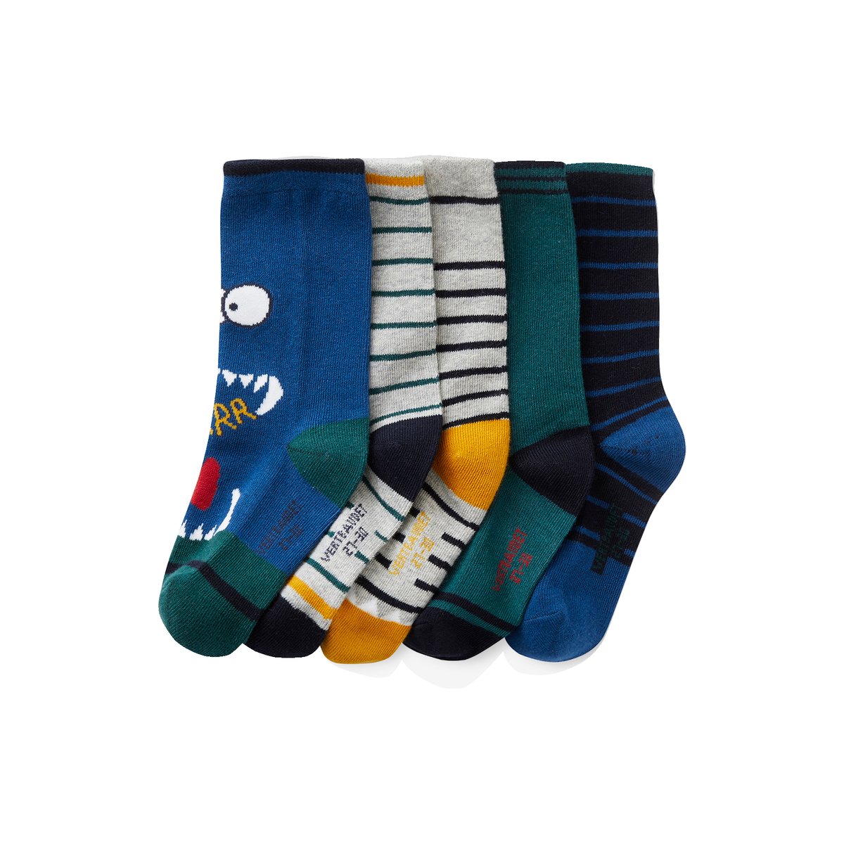 Lot de 5 paires de chaussettes "monstres" bleu, VERTBAUDET