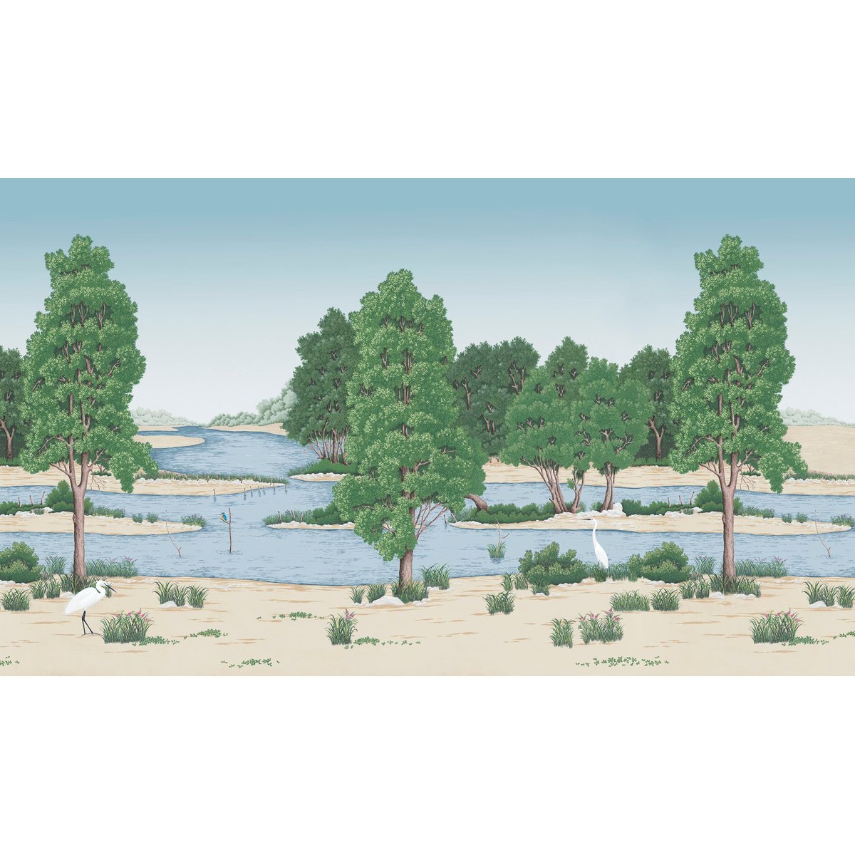 Papier peint panoramique Loire sauvage XL - Lés non raccordables 480 x 280 cm vert, LE PAPIERS DE NINON