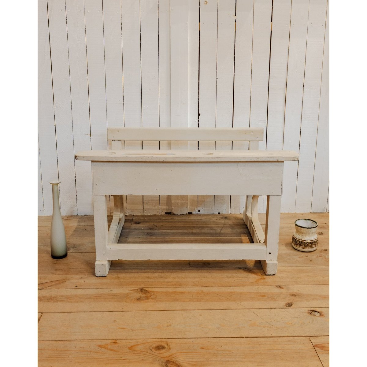 Pupitre et banc pour enfant en bois blanc Edouard N°1124 - Bon état blanc, DEBONGOUT