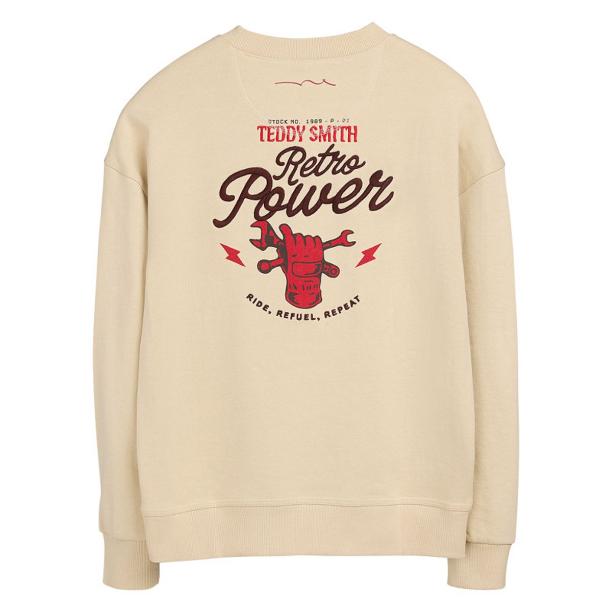 Sweat en coton beige imprimé à la poitrine et au dos avec un col rond beige, TEDDY SMITH
