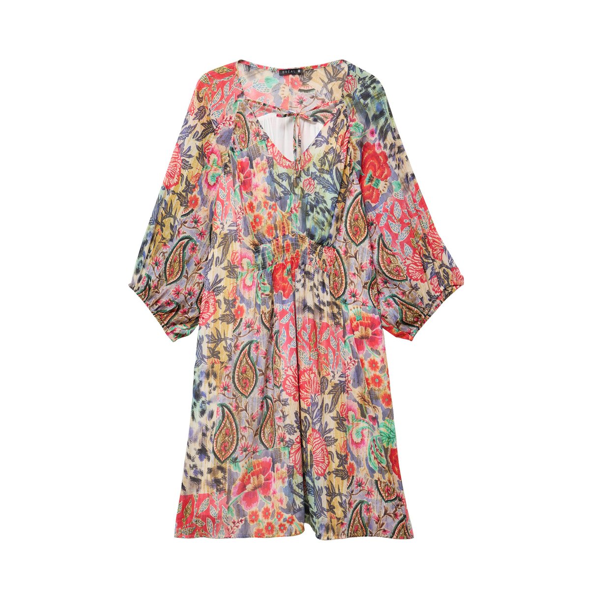 Robe courte évasée col v manches 3/4 multicolore, BREAL
