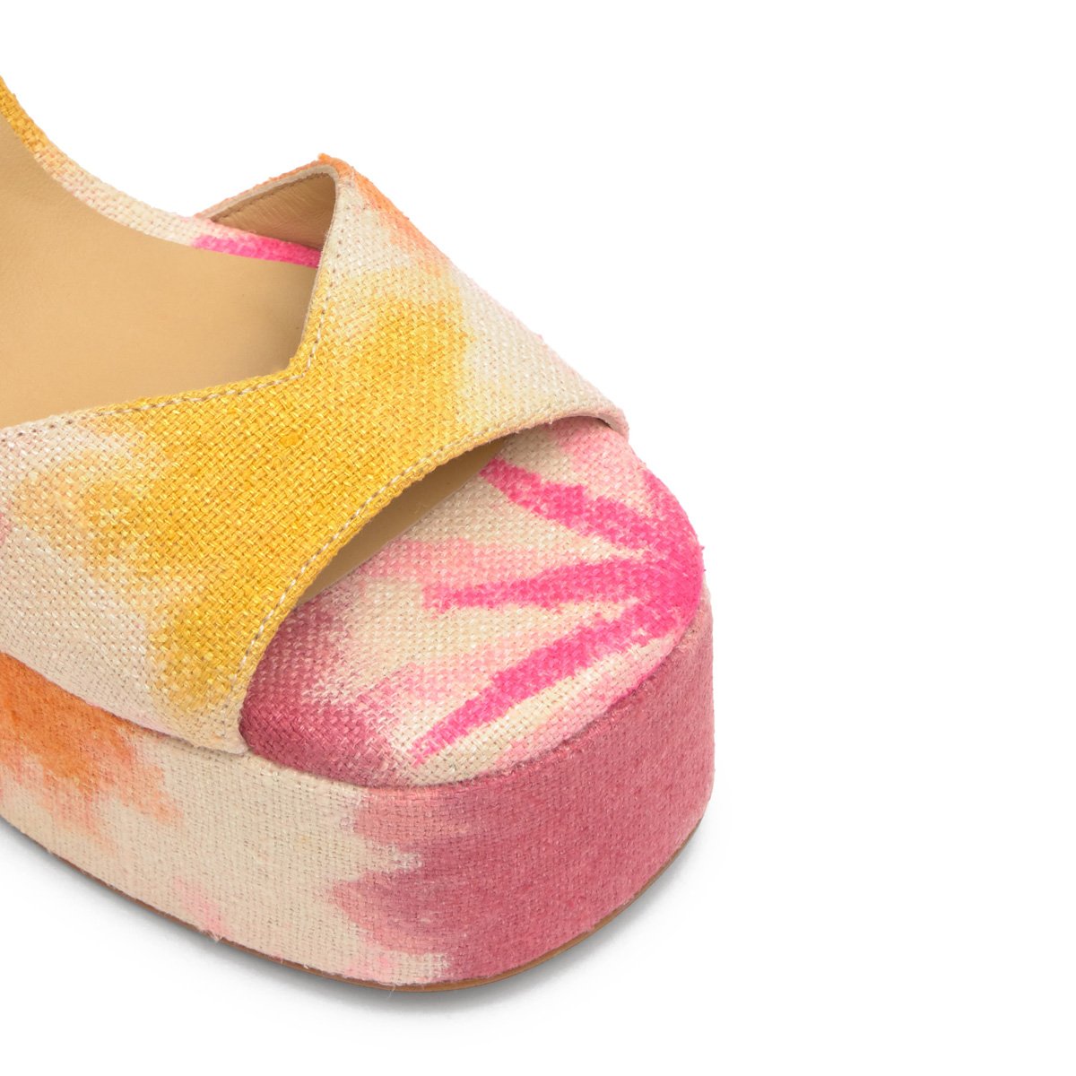 Sandales à talon bloc en lin imprimé floral tie-dye FLORA ULTRA PLATFORM rose, CASTANER