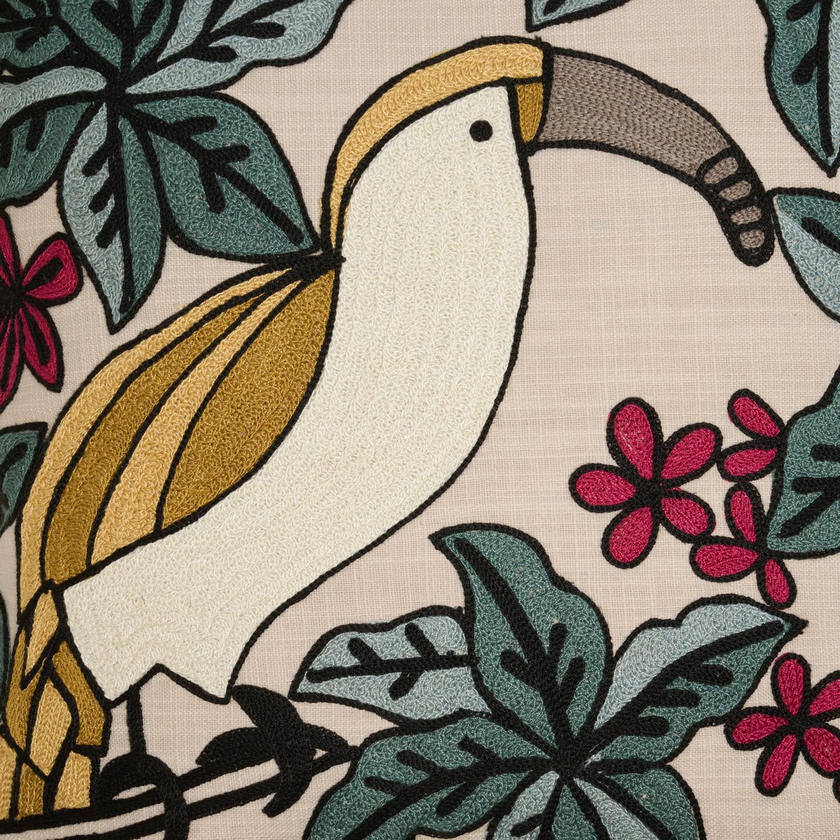 Housse De Coussin en Coton rebrodé de point de chaînette au motif animalier TUCANA naturel et multicolore, MADURA