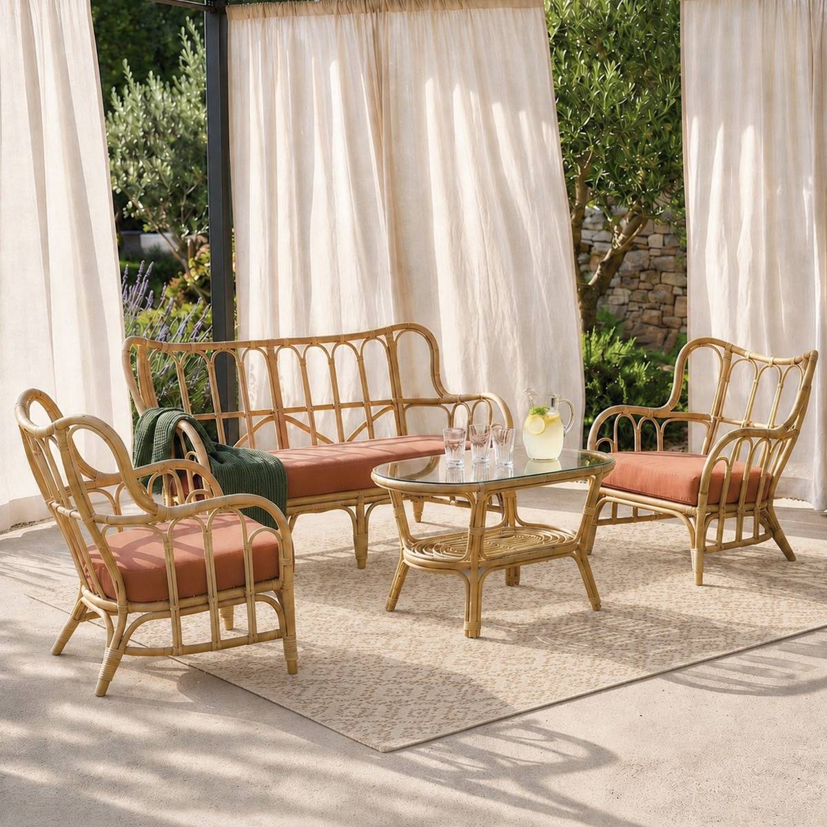 Salon de jardin en rotin et tissu RATTAN bois foncé, MADE IN MEUBLES