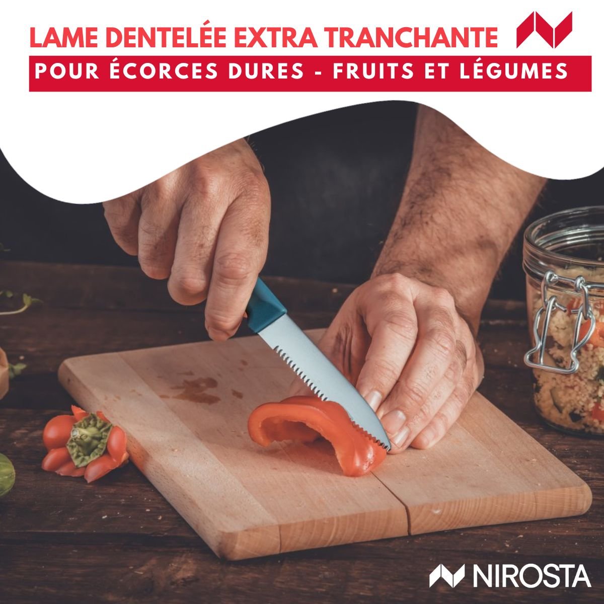 Couteau de cuisine lame crantée 21,5 cm ELEMENTAL bleu, NIROSTA