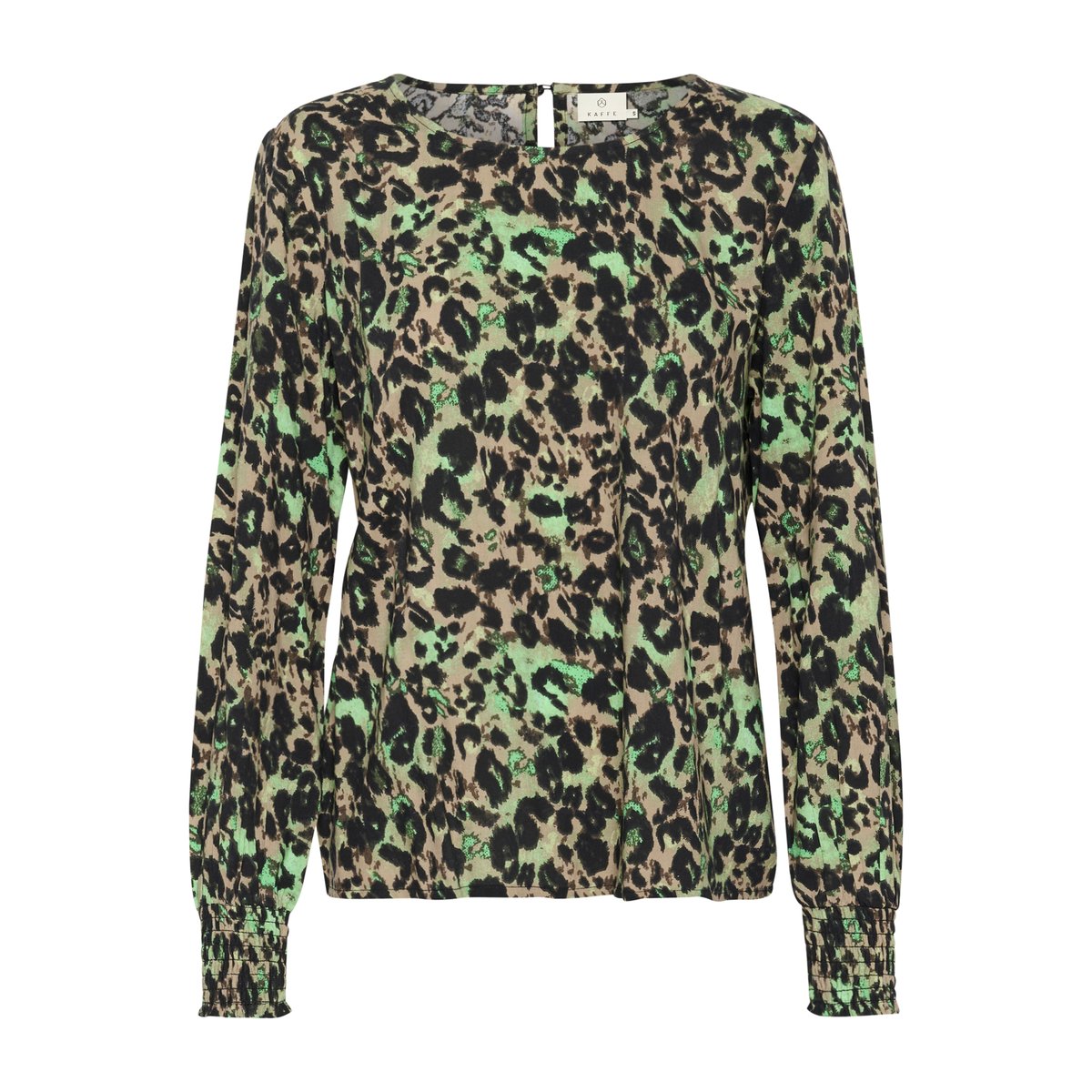Blouse with long sleeve marron/vert leo animalier, KAFFE