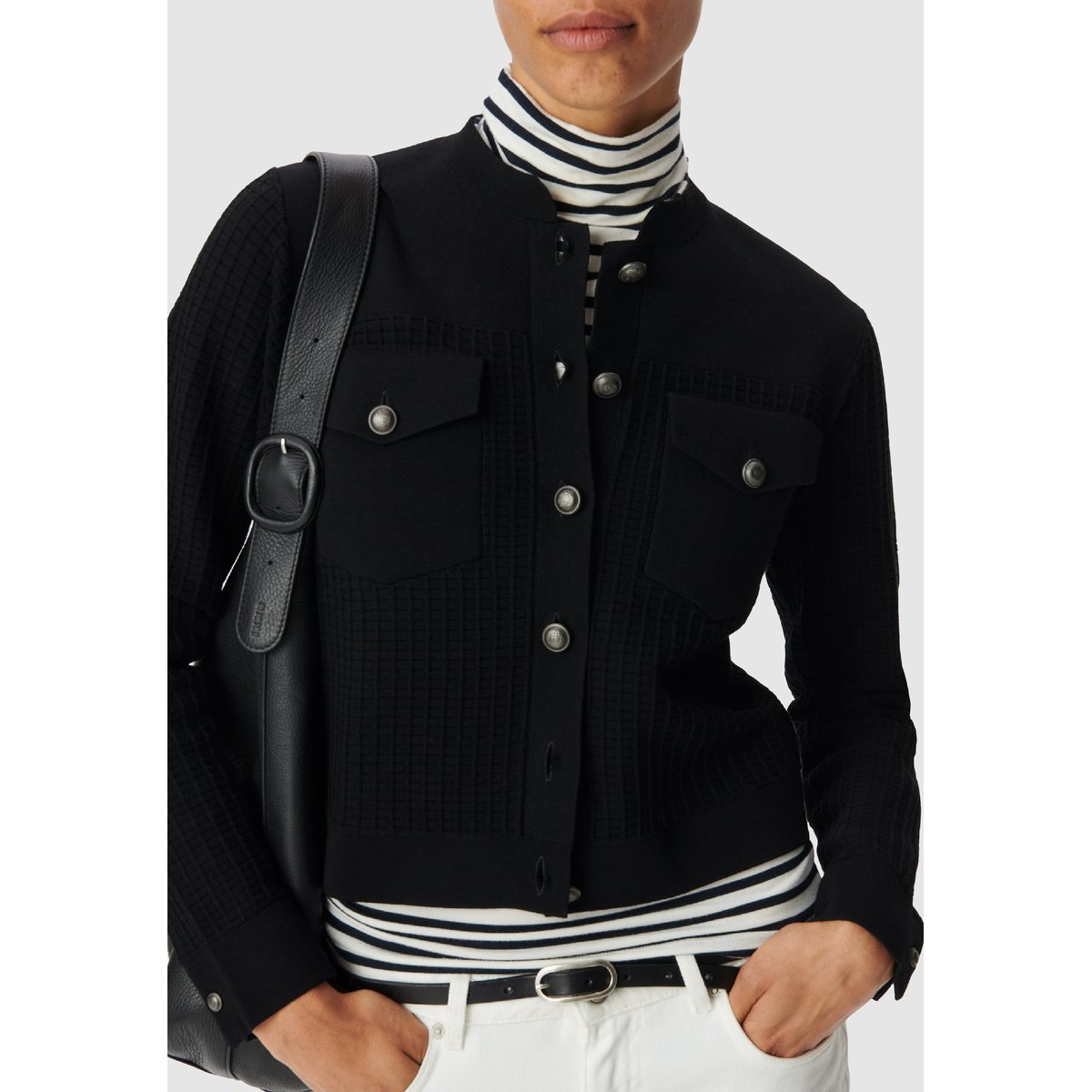 Cardigan tricot relief à poches plaquées noir, IKKS