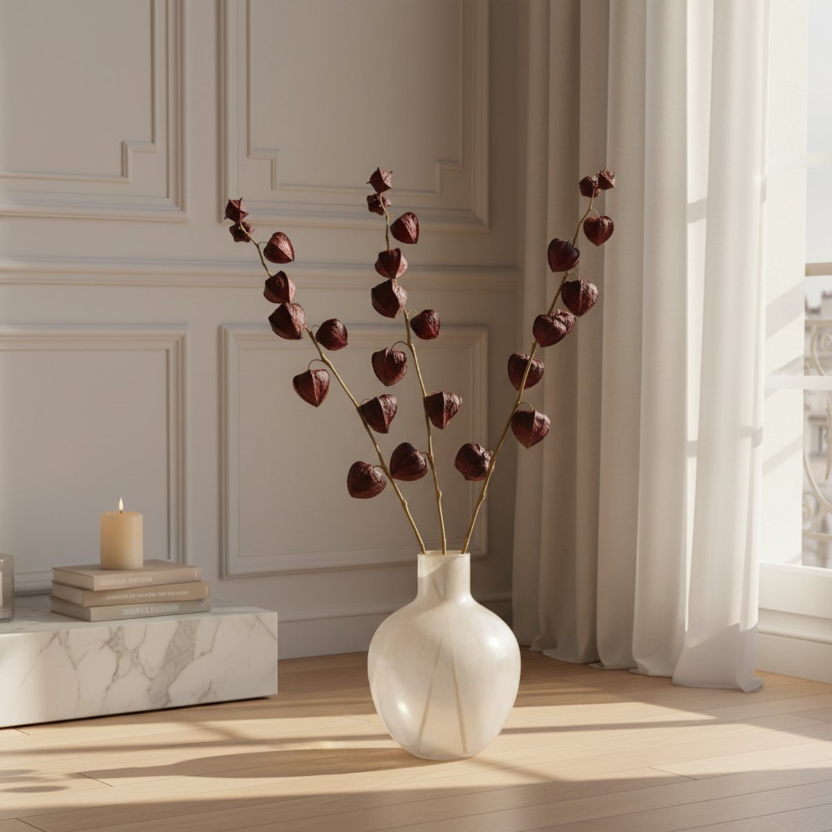 Tige de physalis artificielle H54 bordeaux, SIA DECO