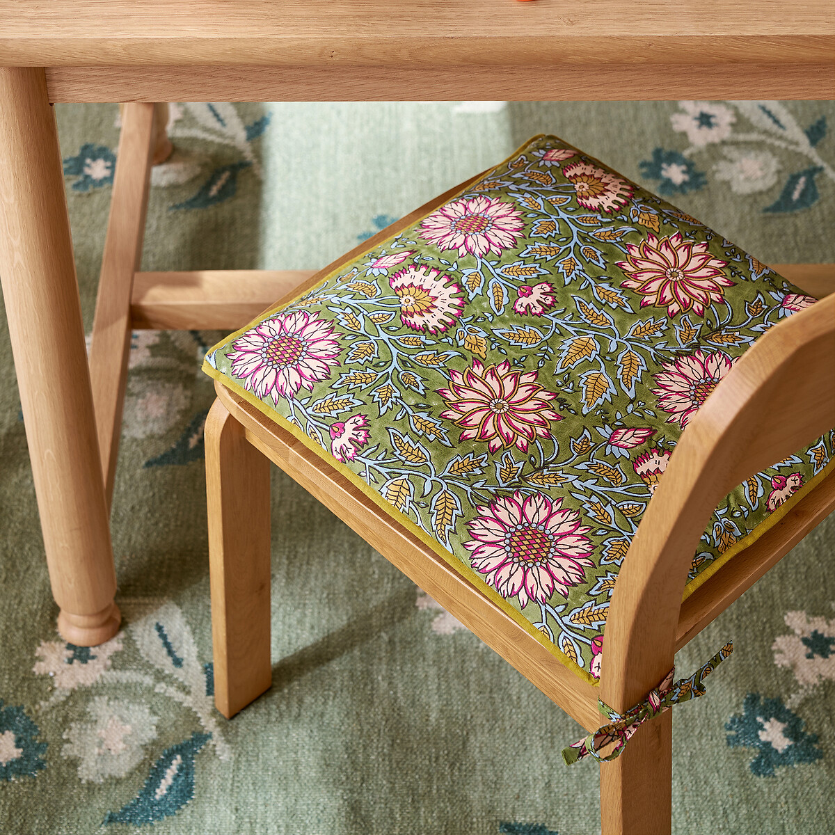 Shandira block print cotton seat pad green/burgundy, LA REDOUTE INTERIEURS