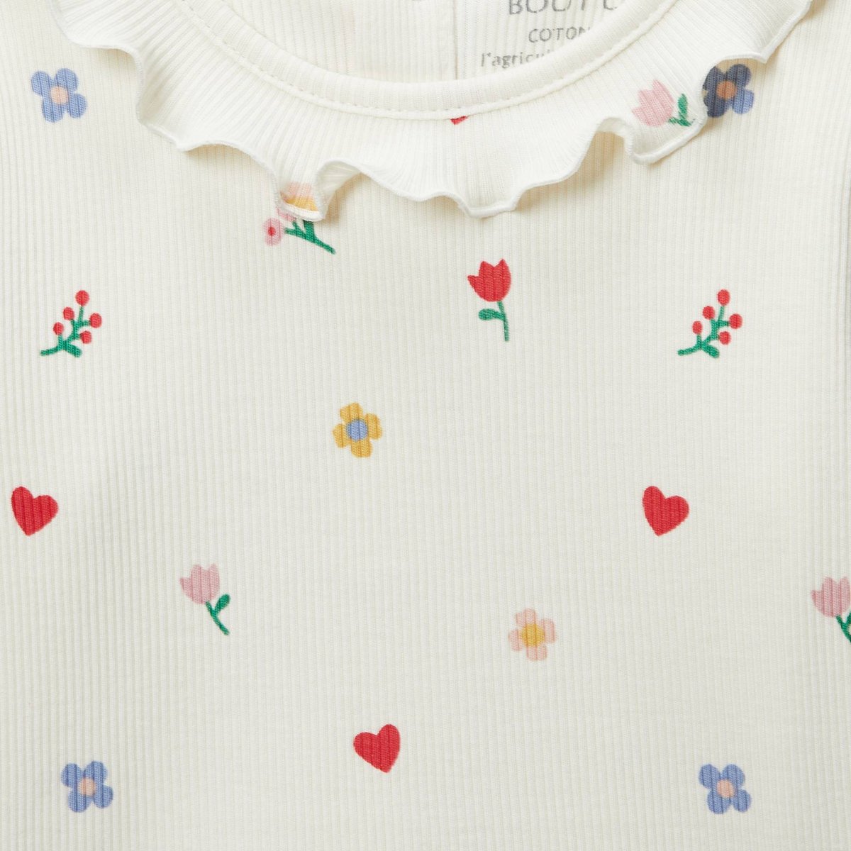T-shirt à col fantaisie manches longues imprimé en coton BIO GOTS naturel, BOUT'CHOU