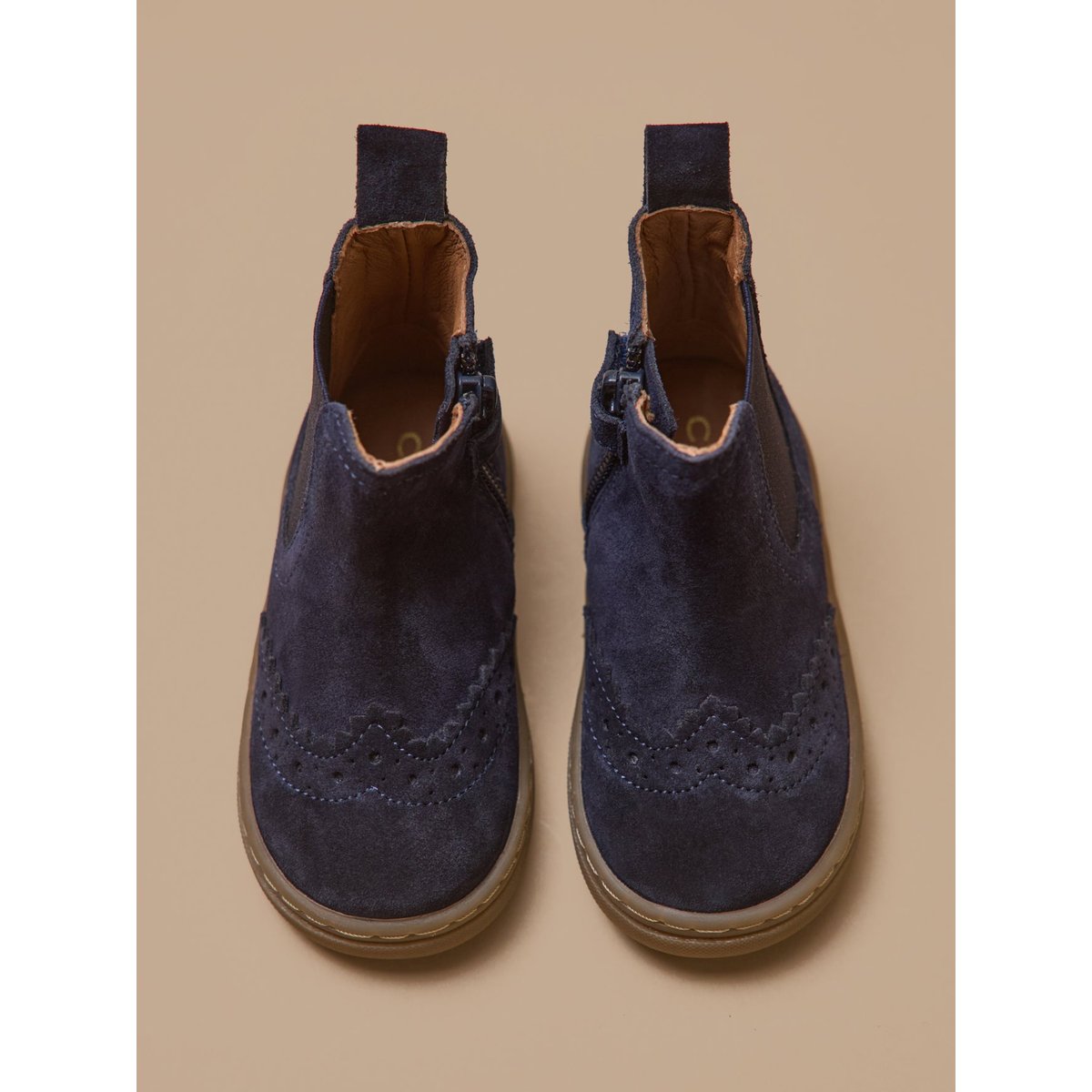 Boots chelsea bout fleuri cuir marine, CYRILLUS