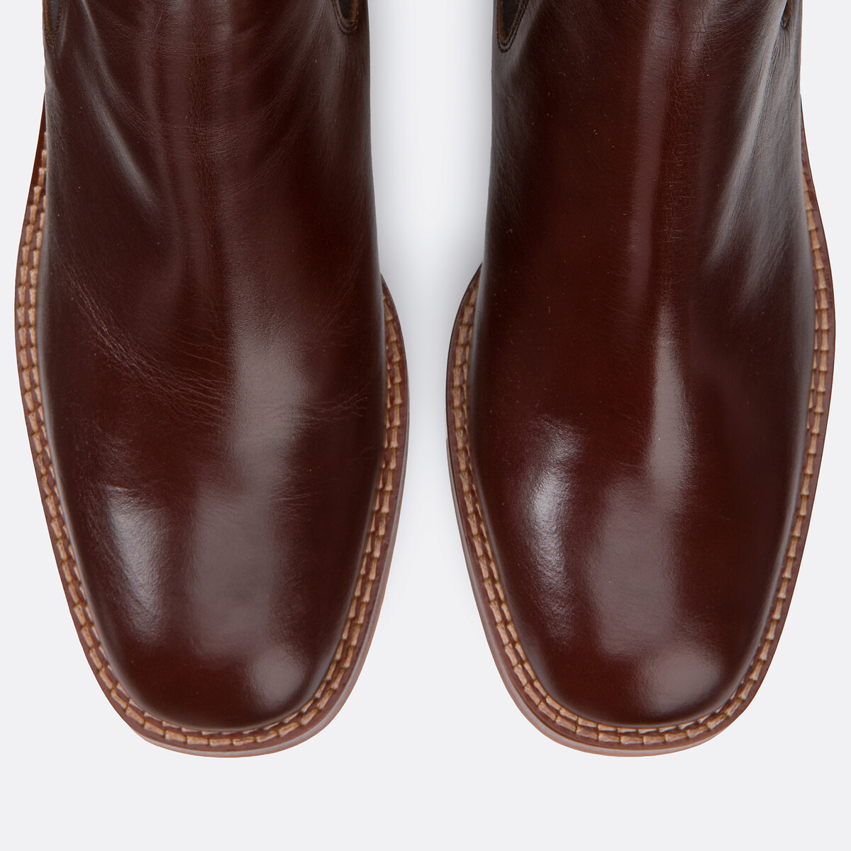Boots chelsea en cuir à talon large marron, LA REDOUTE COLLECTIONS