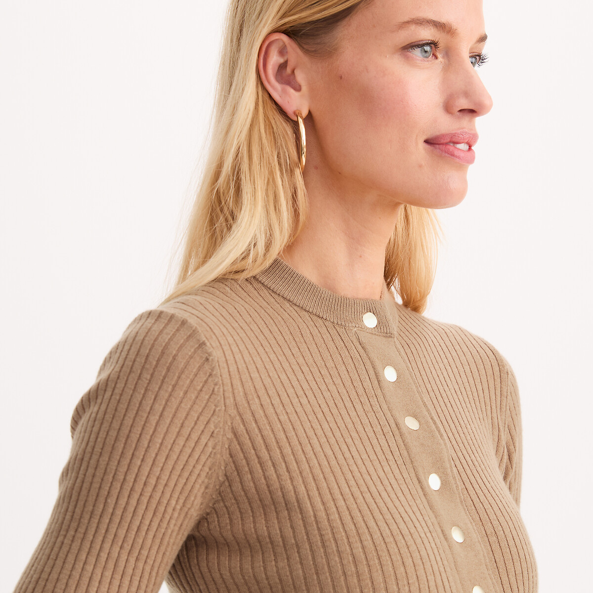 Wool Blend Ribbed Fine Soft Knit Crew Neck Jumper camel, ANNE WEYBURN