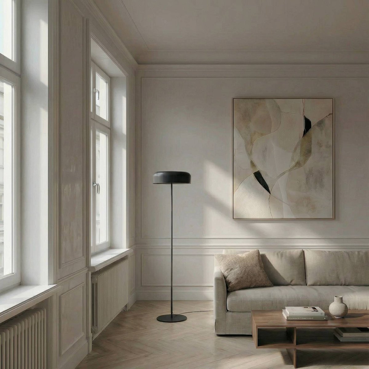 Lampadaire en métal moderne, Edion noir, LINDBY