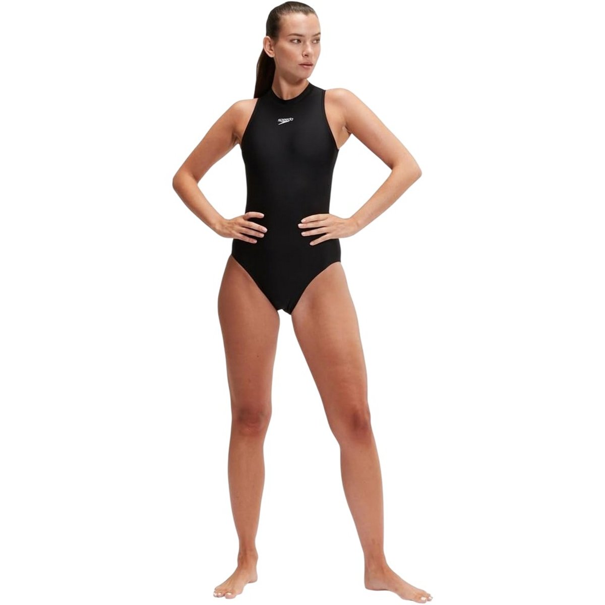 Maillot de bain 1 pièce uni à col ras-du-cou et fermeture éclair arrière HYDRASUIT noir, SPEEDO