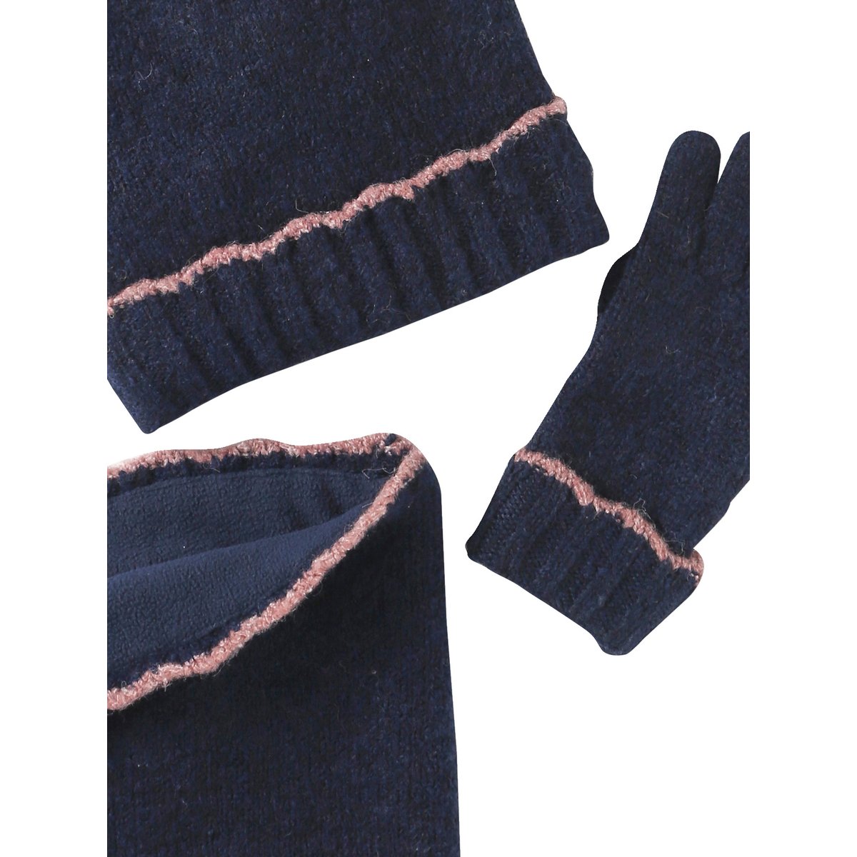 Ensemble tricot bonnet, snood et gants marine, VERTBAUDET