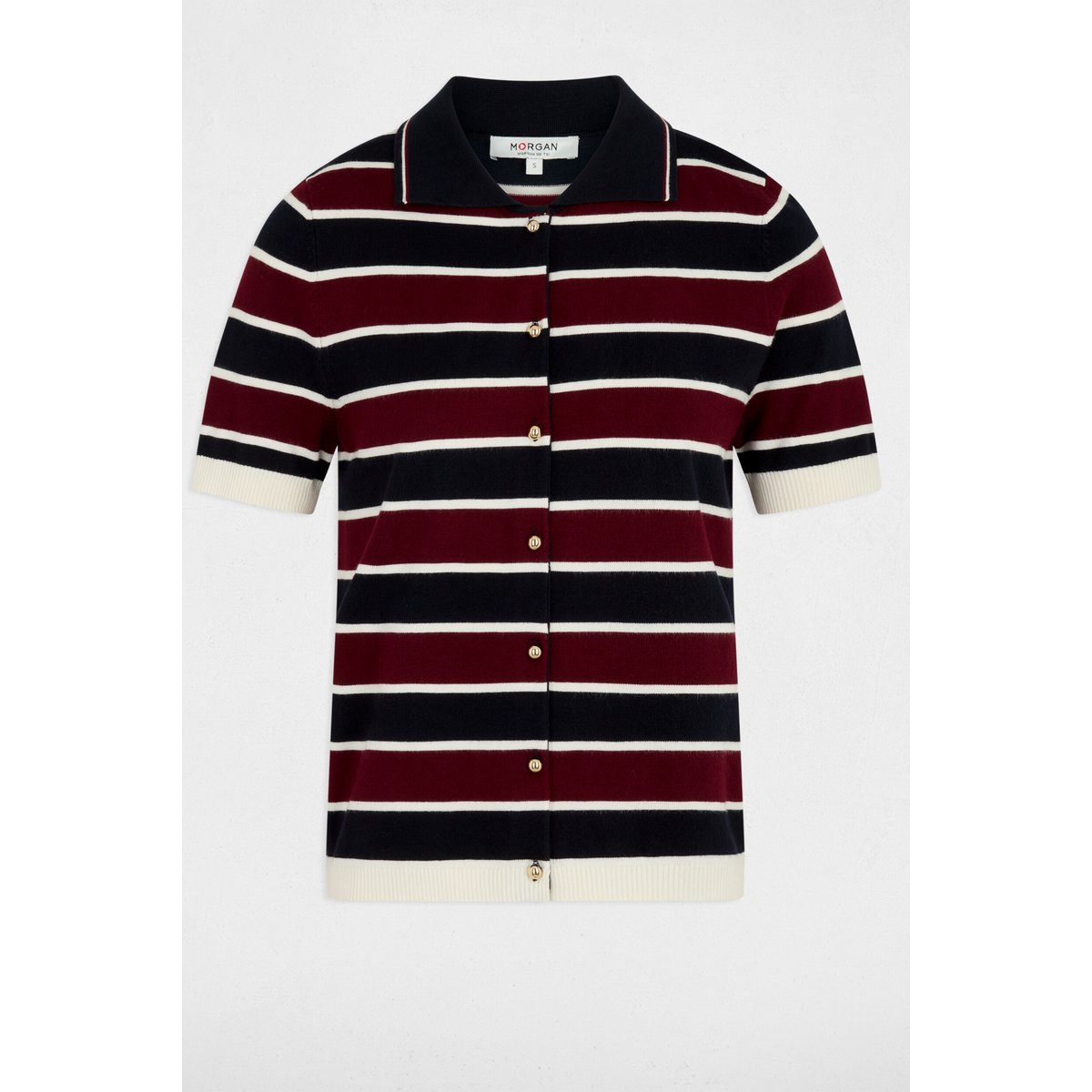Pull col polo rayé bordeaux, MORGAN