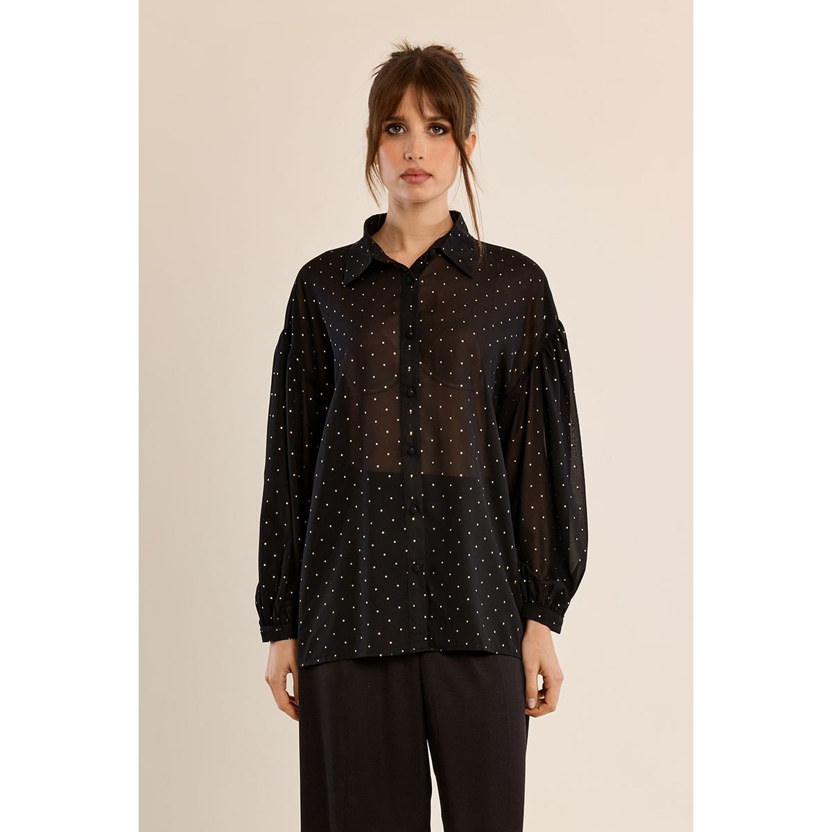 Blouse à pois en semi-transparence noir, MOLLY BRACKEN