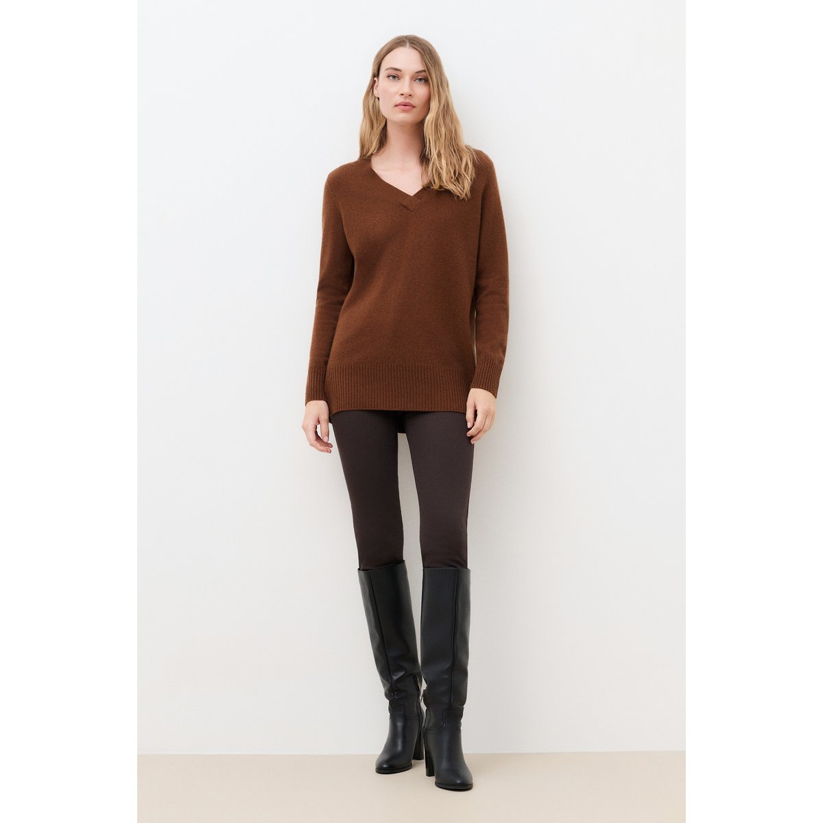 Pull droit cachemire MFRANK marron cognac, CAROLL