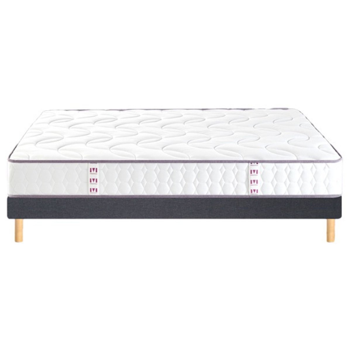 Ensemble matelas ressorts ensachés COSY LIT, sommier ferme et pieds blanc, MERINOS